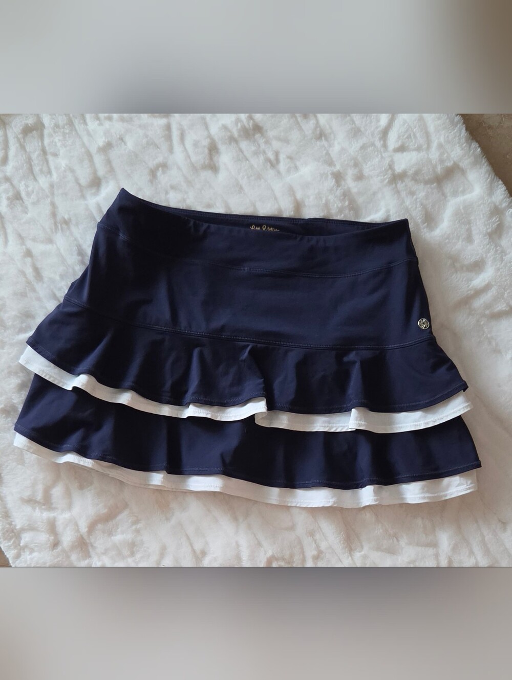 Lilly Pulitzer Navy and White Layered Ruffle Skort